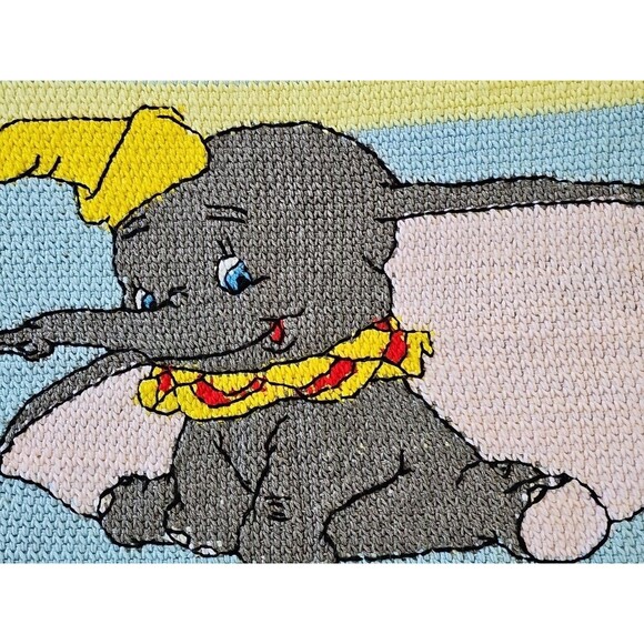 Handmade Dumbo Baby Blanket Crochet Blue Yellow Soft Knit Elephant Nursery Decor - Picture 7 of 13